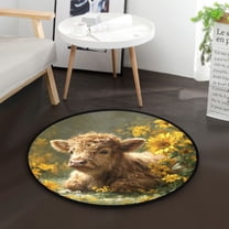 36.2 Inch Round Floor Mat Cow Lying in Sunflowers Carpet Decor Rug for Living Room Bedroom