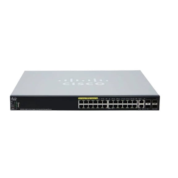 Pre-Owned Used Cisco SG350-28P-K9 Series 28-Ports Small Form-Factor Pluggable (SFP) 10/100/1000Base-T Power Over Ethernet Plus (PoE ) Manageable Layer 3 Rack-Mountable Gigabit Ethernet Switch 1 Year Warranty