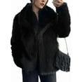thumbnail image 2 of Women'S Faux Fur Coat Faux Fur Jacket Long Sleeve Lapel Winter Jackets Parka Short Coat Black XXL, 2 of 9