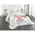 thumbnail image 3 of Ambesonne Birthday Quilted Bedspread Set 3 Pcs, Best Wishes Pink Wand, Queen Size, Pale Pink and Lilac, 3 of 5
