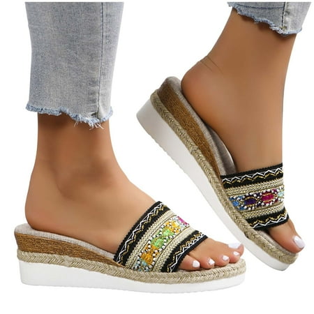 

Pyhlmscde Womens Sandals Summer Casual Shoes Platform Sandal Open Toe Slip On Beach Slides Comfy Indoor Outdoor Beach Slippers Heeled Wedge Mules