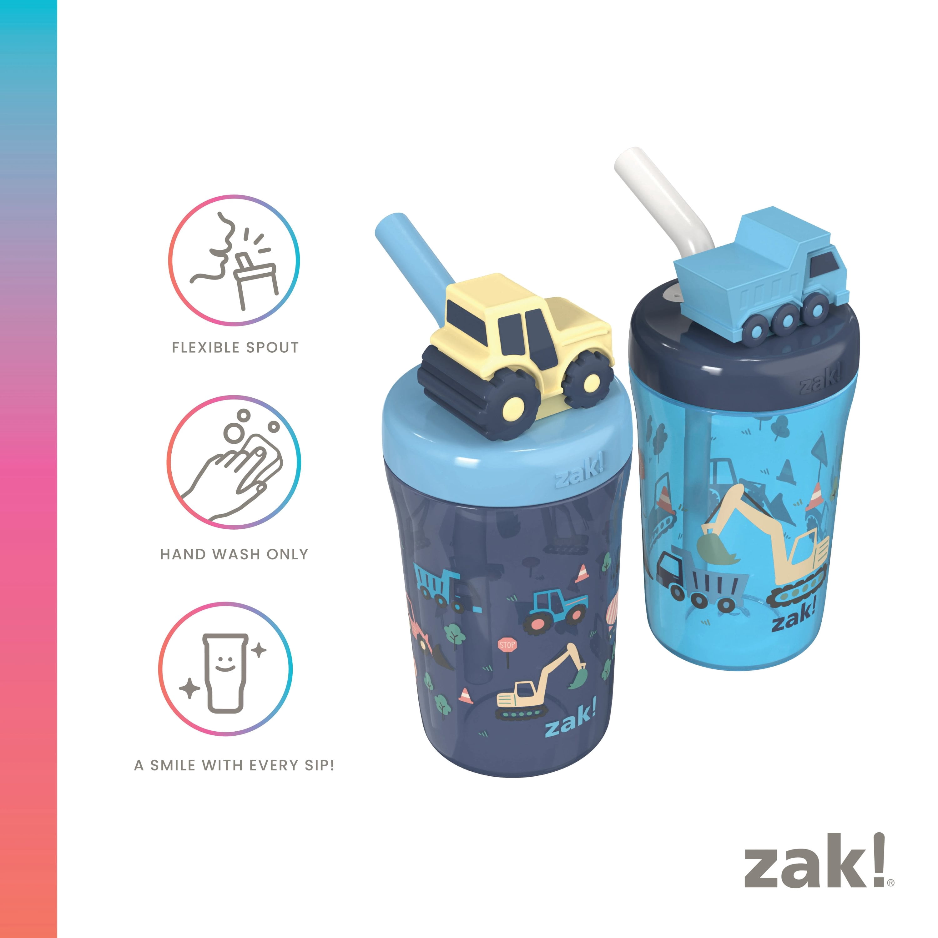 Zak Designs 2-Pack 7.5oz Buddy Sip Cups for Kids - Construction Theme
