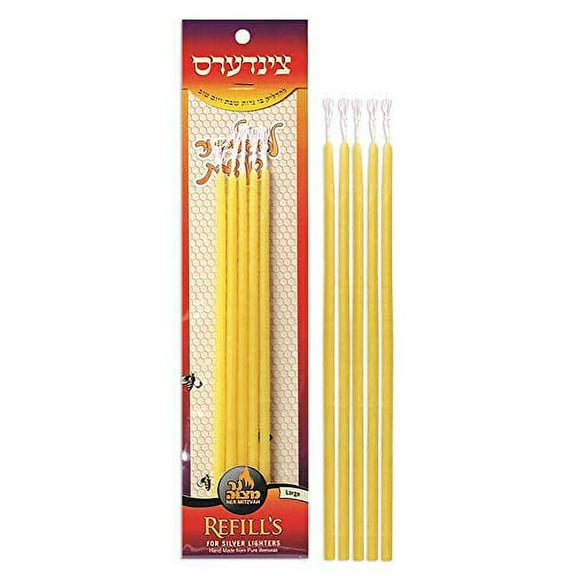 Ner Mitzvah, Long Beeswax, Thin Silver Lighter Refills - Hand Made (4 Pack)