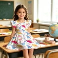thumbnail image 5 of Girls Back to School Dress Flutter Sleeve Printed Casual Daily Dress for Kids 3 10Y, 5 of 7