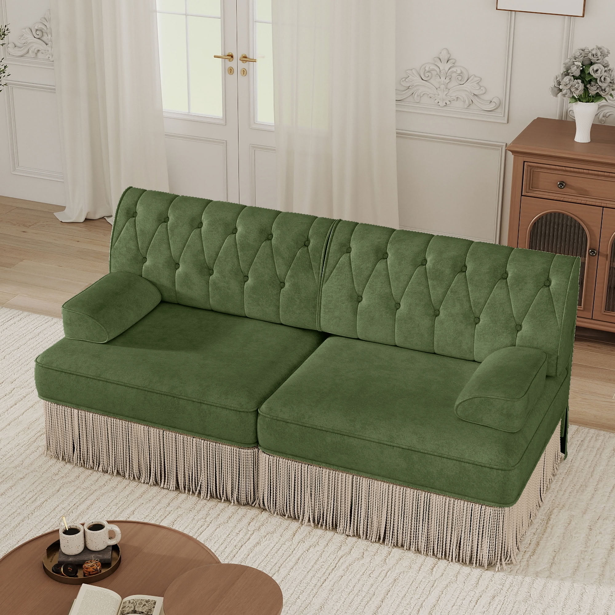 MAYEERTY Chesterfield Loveseat Sofa, 2-Seater Modular Couch with Tassel, Free Combination for Living Room Bedroom Rest Area