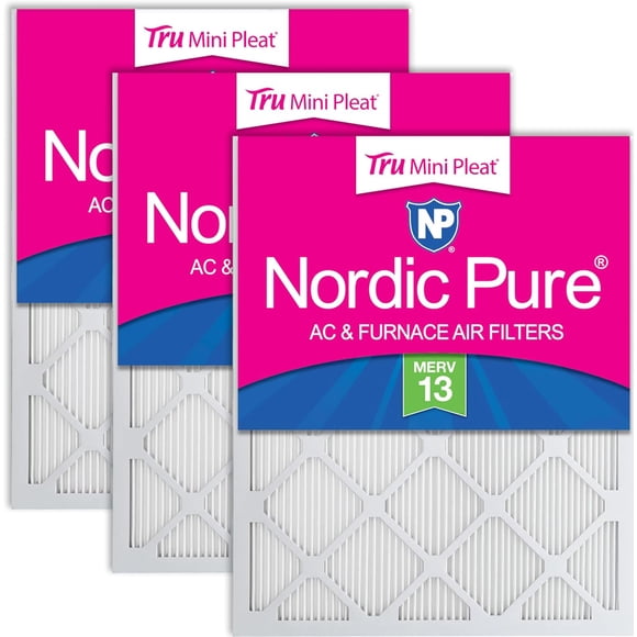 Nordic Pure 25x25x1 (Actual Size: 24 1/2 x 24 1/2 x 3/4) Tru Mini Pleat MERV 13 AC Furnace Air Filters – 2.5X More Media for Longer-Lasting, High-Efficiency Filtration - 3 Pack
