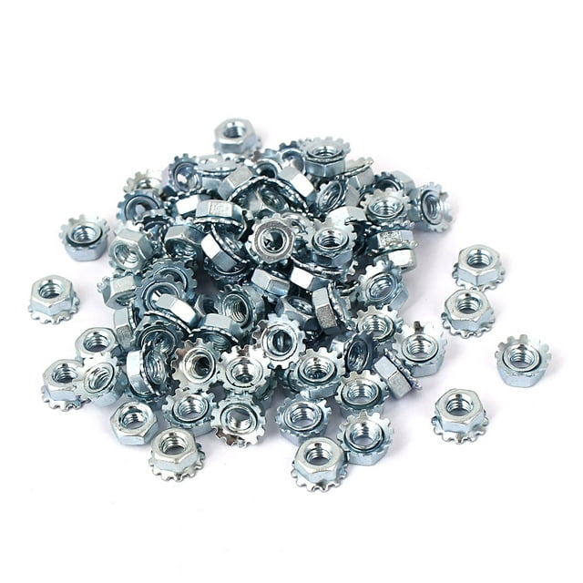 Unique Bargains M3 Écrou de Blocage Hexagonal en Forme d'Étoile à Filetage Femelle Plaqué Zinc Kep, un Ensemble de 100 Écrous Ton Argent en Acier au Carbone avec Conception de Dent Externe. Caractéristiques Incluant style de Tête Hexagonale, Hauteur de 3 mm, Largeur Hexagonale de 5 mm et Diamètre de Dent Externe de 7 mm. un Accessoire de Quincaillerie Polyvalent Adapté aux Machines, aux Meubles, à l'Électronique et aux Équipements Sportifs.