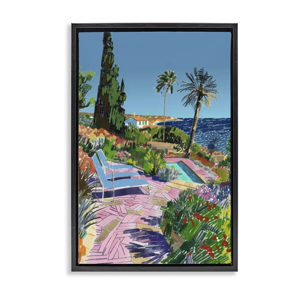 Stupell Industries Pool View to Ocean Black Framed Floater Canvas Wall Art, design by Creative Studio