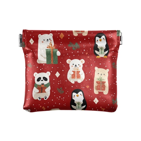 PU Leather Coin Purse Wallet Compact Water-Resistant Card Cases Money Organizers Cute Christmas Animals