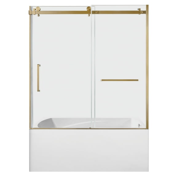 Kingston Brass KVTAM6032R217 60-Inch Acrylic Rectangular 3-Wall Alcove Tub Combo with Tub Door (Right Hand Drain) in White/Brushed Brass