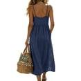 thumbnail image 5 of Atogsazn Womens Summer V Neck Cotton Dress Casual Button Spaghetti Strap Midi Dresses A-Line Sundress Navy L Fashion, 5 of 6