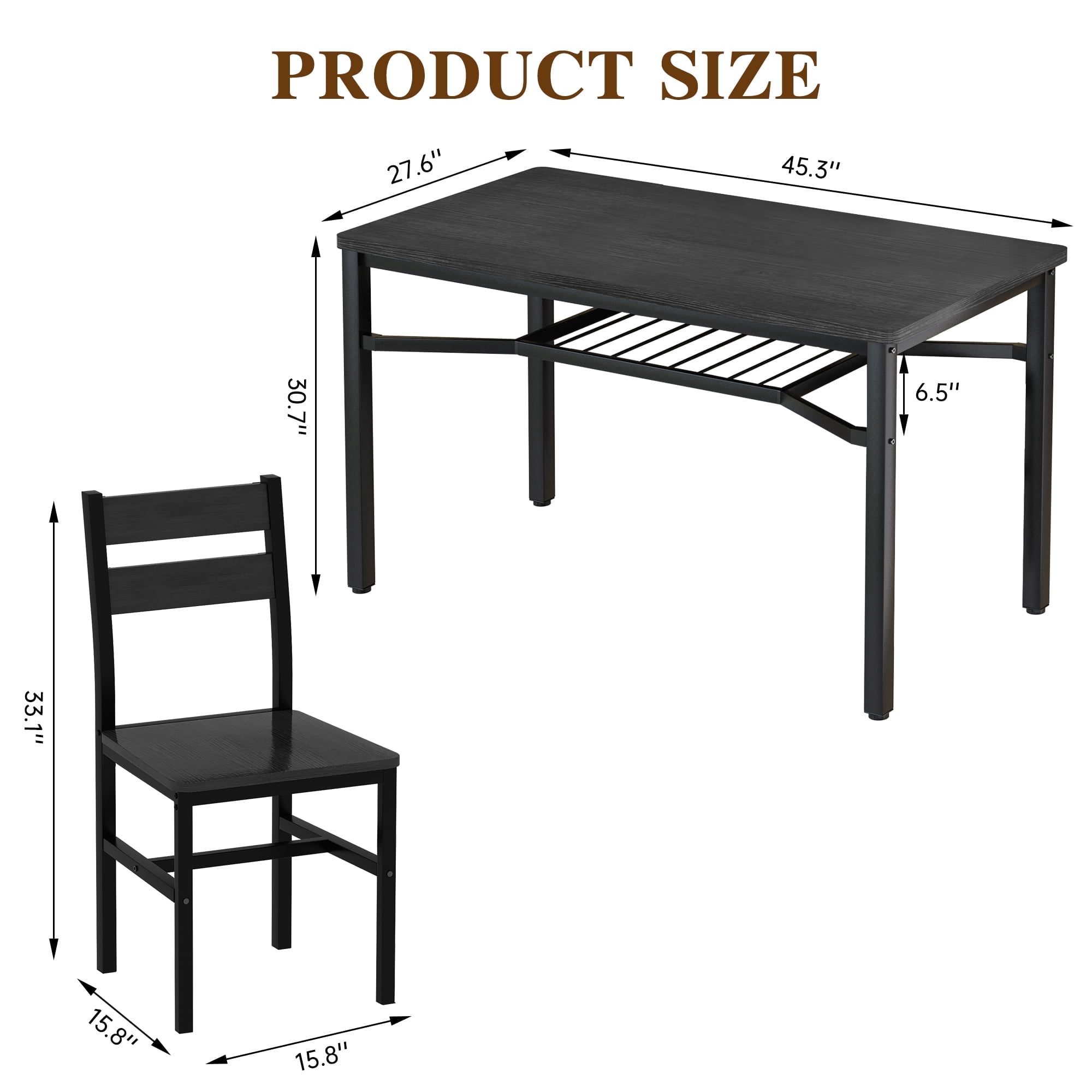 Baxluxe 4-person dining table set, farmhouse-style wooden kitchen dining table and chair set, farmhouse 5-piece dining table set with storage rack, small kitchen dining table set,Black