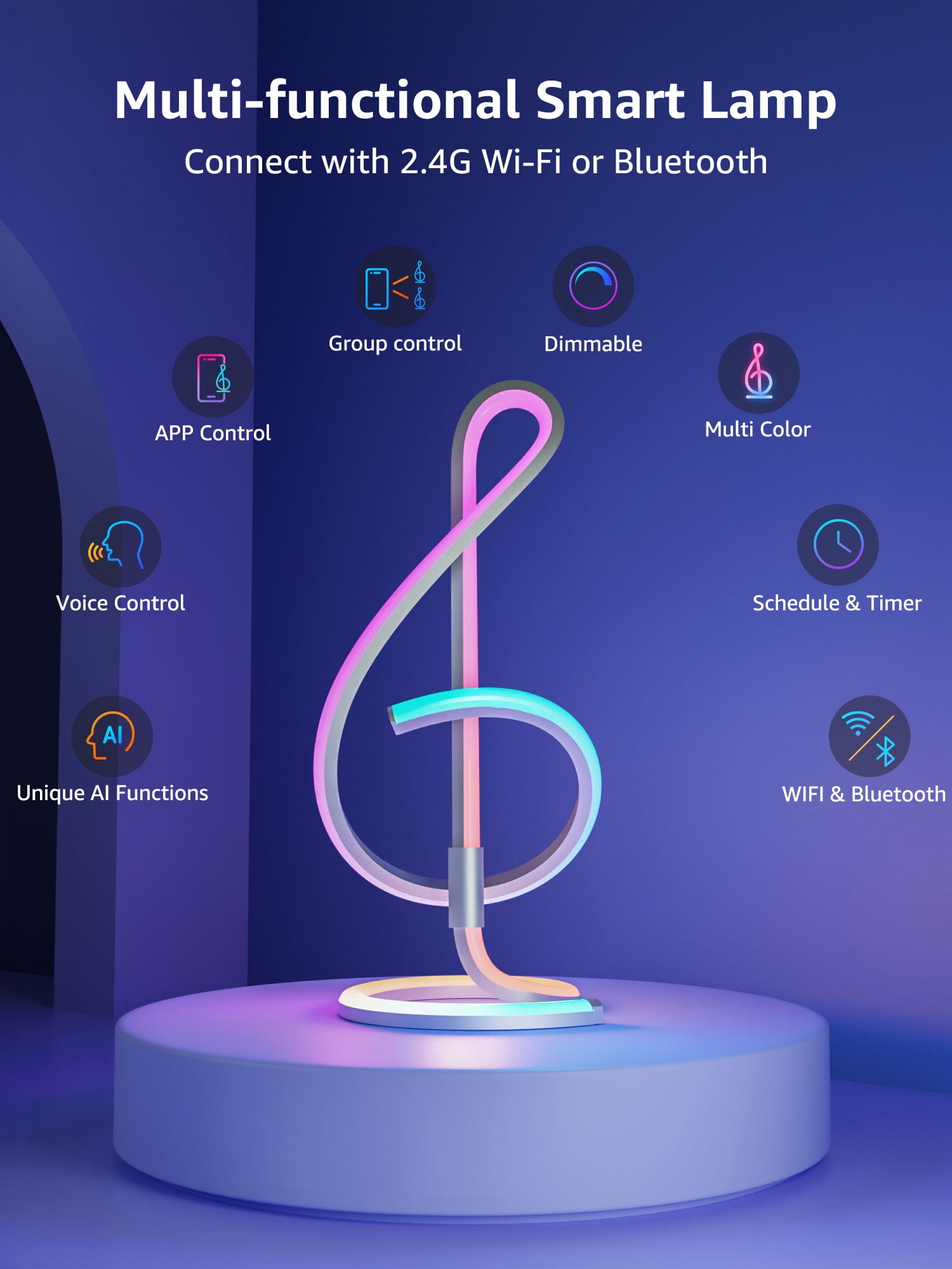 Lepro TB2 AI LED Table Lamp, Color Changing Nightstand Light, APP Control Alexa Google Compatible for Bedroom, Living Room, 2.4 Ghz Wifi/Bluetooth