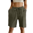 thumbnail image 2 of GZWYHT Running Shorts Shorts for Women Womens Summer High Waist Shorts Casual Comfortable Drawstring Elastic Waist Solid Color Loose Shorts With Pockets Lounge Pants Women High Waisted Shorts Green M, 2 of 6