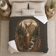 thumbnail image 4 of Antlered Deer Within Woodland Stream Foliage Wreath, Soft Flannel Blanket with Rustic Wildlife Illustration Print, Housewarming Gift and Home Decor for Bedroom and Living Room, 4 of 7