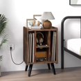 thumbnail image 2 of Exdeerjoy Support de Tourne-Disque avec Station de Charge, 4 Compartiments de Rangement et Pieds de Support Surélevés, Porte-Disque Vinyle, Marron, 2 of 8