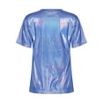 thumbnail image 4 of Lejafay Women Short Sleeve Shiny Metallic T Shirt Tank Tops Holographic Crop Top Festival Party Blue M, 4 of 6