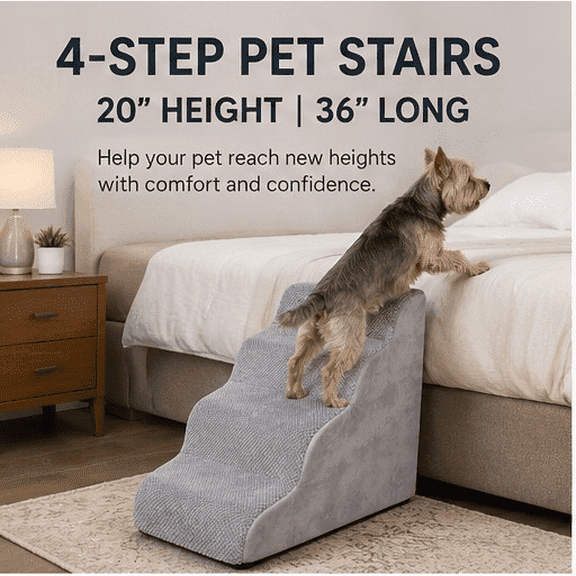 4-Tiers Dog Stairs & Ramp Suitable for Beds and Sofas, Pet Stairs of Height Suitable for Small Dogs and Cats