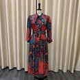 thumbnail image 2 of AURA Plus Size Printed Swing Midi Dress Long Sleeve Polo Collar High Waist Belted Banquet Spring Fall Dress, 2 of 10