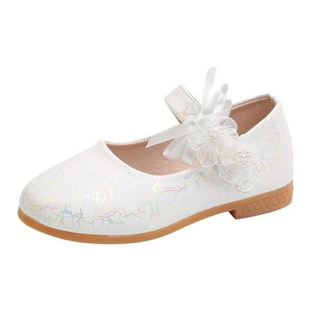 NOLDARES Girls Classic Slip on Mary Jane Ballet Flats Glitter Wedding Party Bridesmaids Flower Girl Princess Dress Shoes for Kid Toddler(White 10.5-11 Years)