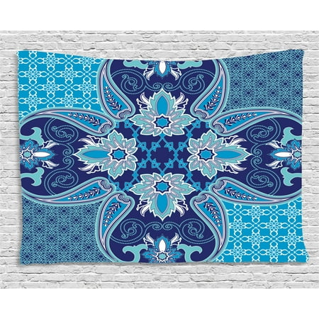 Navy Tapestry Middle Eastern Oriental Persian Pattern With Arabesque Moroccan Effects Design Wall Hanging For Bedroom Living Room Dorm Decor 60w X