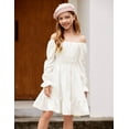 thumbnail image 4 of Oudiya Girls Tie Back Long Sleeve Dress Ruffle Hem Off Shoulder Elegant Casul Fall Dress 6-14 Years, 4 of 8