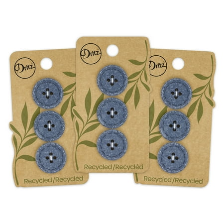 UPC: 0072879307634 | Dritz Recycled Cotton Round Stitch Button 20mm Blue 3 Pack (9 Count)