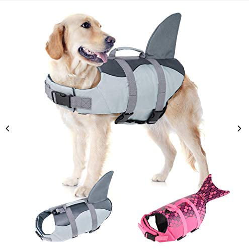 Kuoser High Visibility Dog Life Jacket Adjustable Dog Floatation Coat Safety Preserver with Reflective Strips & Rescue Handle Pet Lifesaver Vest Dog Swimsuit for Small Medium Large Dogs 
