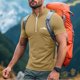 thumbnail image 4 of Blusa y camisa de manga corta con cuello alto para hombre, de verano, de color liso, ajustada, deportiva, con cremallera, de manga corta, con cuello alto., 4 of 5
