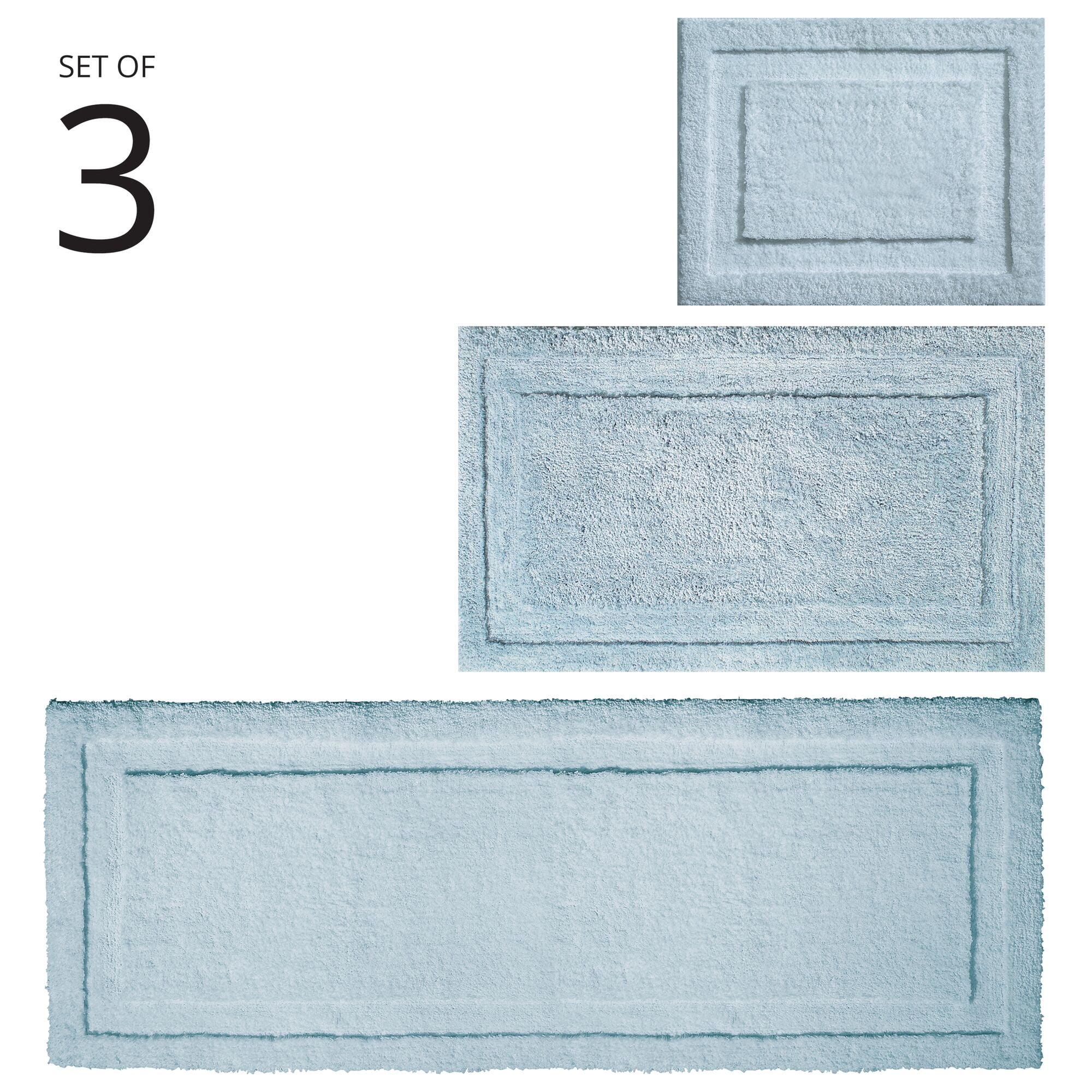 mDesign Microfiber Bath Mats - 3 Piece Bathroom Rugs - Set of 3 - Water Blue