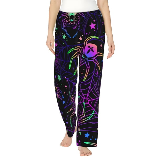 Balery Multi-colored Spiders Pantalones de pijama para mujer, pijamas ultraligeros, pantalones de estar por casa-Large