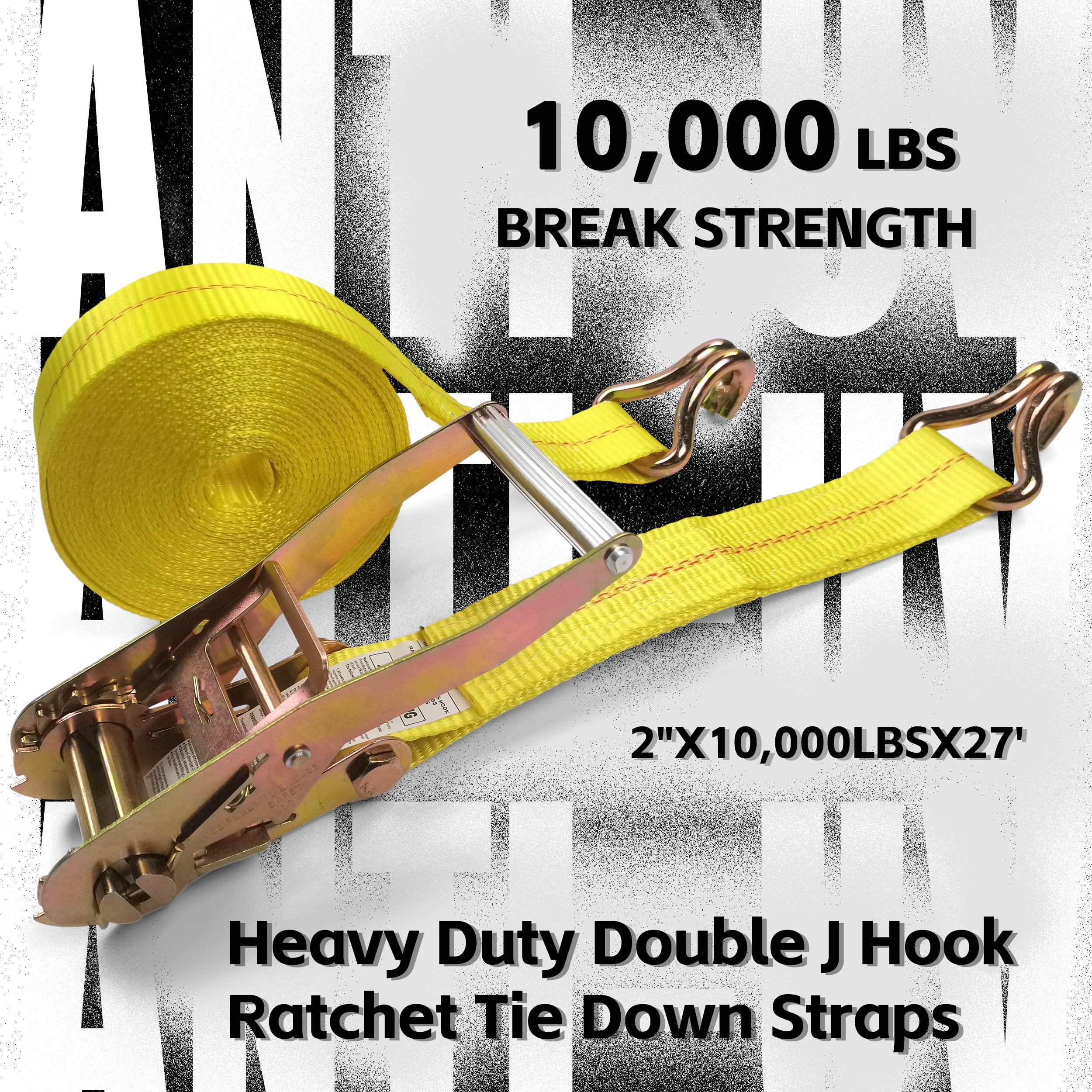 KJE Heavy Duty Ratchet Straps, 2 Pack of 2" x 27' Heavy-Duty Tie Down Straps, 10,000 lbs Capacity with J-Hooks for Truck, Trailer, Cargo, Moving Appliances