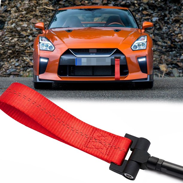 Xotic Tech Red JDM Style Tow Hole Adapter with Towing Strap for Nissan