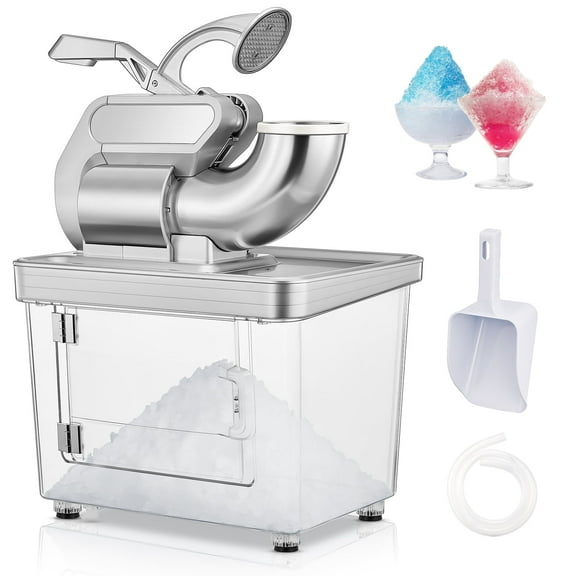 Fohere Commercial Ice Crusher 661Lbs/H, 300W Snow Cone Machine with Dual Blades, Easy-to-Clean, Safety Switch for Both Home & Commercial Use (Silver)