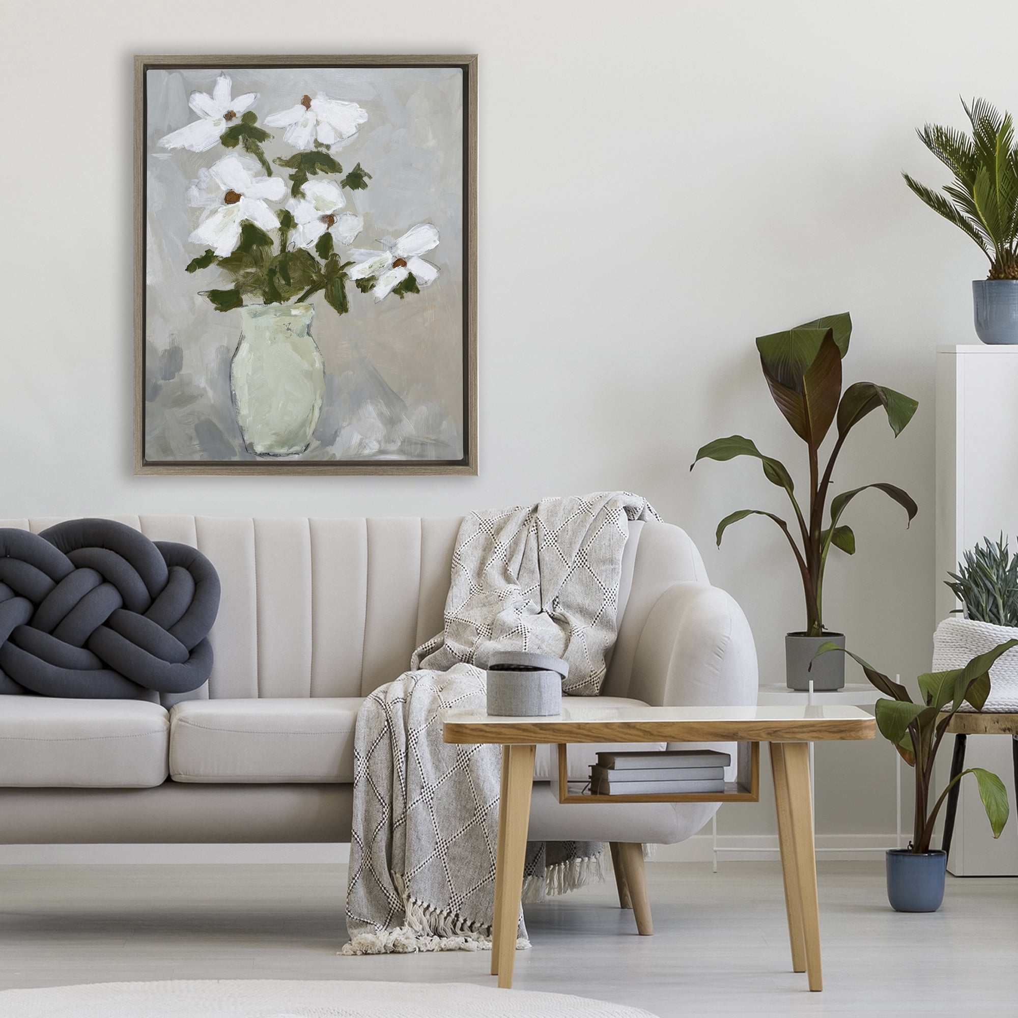 Stupell Industries Cosmos Flowers Serene Rustic Vase Brown Framed Floater Canvas Wall Art, design by Chloe Elliot