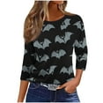 thumbnail image 6 of Kilaqueen 3/4 Sleeve Tops for Women Dressy Casual Halloween Thanksgiving Pumpkin Maple Leaf Tee Shirts Fall Holiday Tunic Blouses Halloween Costumes, 6 of 7