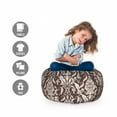 thumbnail image 2 of Damask Storage Toy Bag Chair, Wildflowers with Symmetric Leaves Vintage Arrangement Curls and Swirls Design, Stuffed Animal Organizer Washable Bag, Small Size, Dark Brown Cream, by Ambesonne, 2 of 3