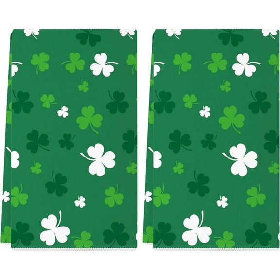 St Patricks Day Kitchen Towels Set of 2, 18x26 Inch Green Shamrock Dish Towels Lucky Home Decor Seasonal Spring Holiday St Patricks Day Decorations for Home Drying Dishcloth