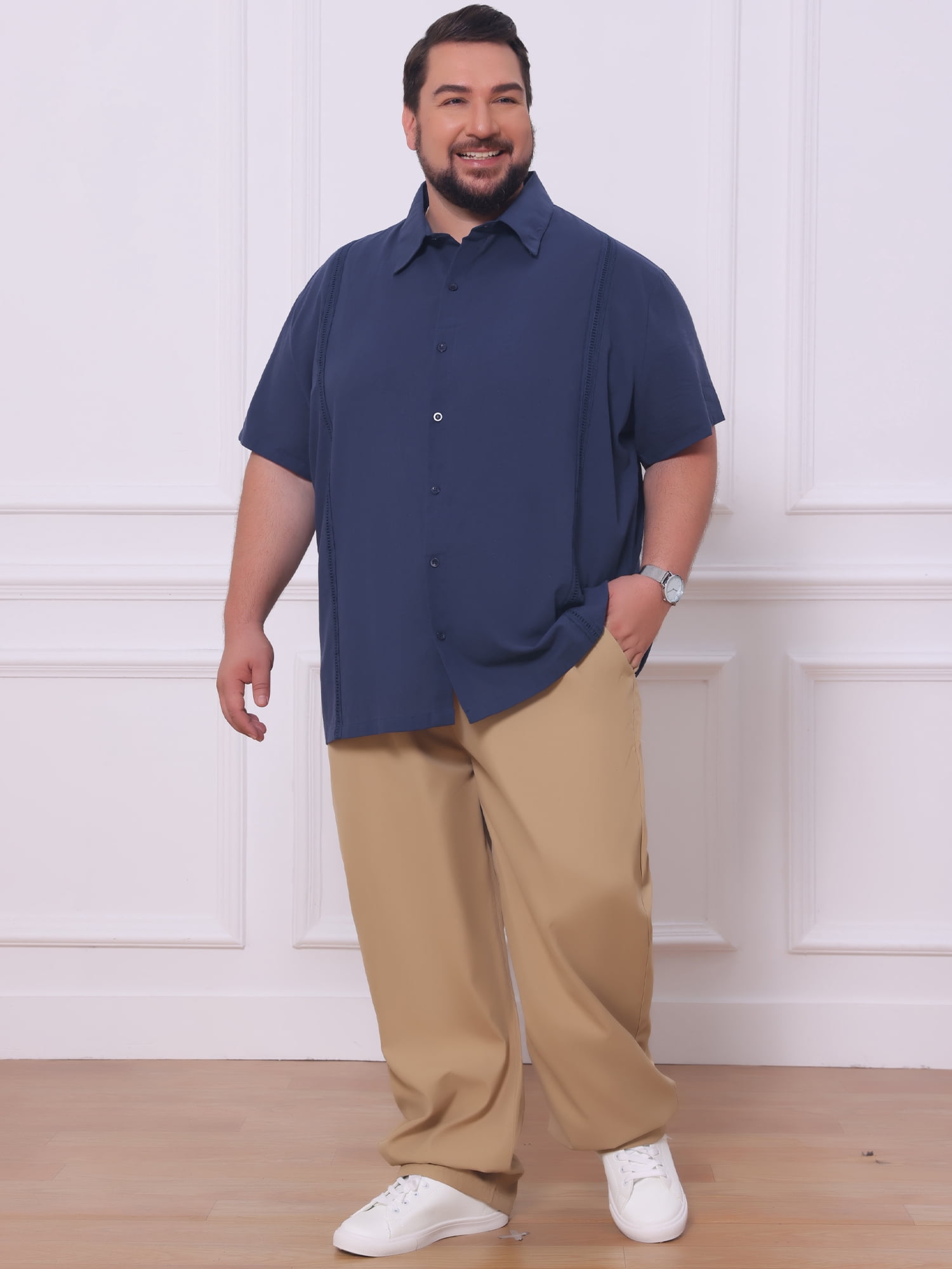 DARING DIVA Men's Big Tall Summer Casual Short Sleeve Button Down Shirts 3XL Dark Blue