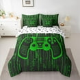 thumbnail image 2 of Homewish Boys Game Console Bedding Comforter Set 7pcs, Futuristic Stripes Abstract Queen Bedding Sets, Green Modern Gamepad Reversible Queen Sheet Sets, Microfiber Bedroom Decor, 2 of 7