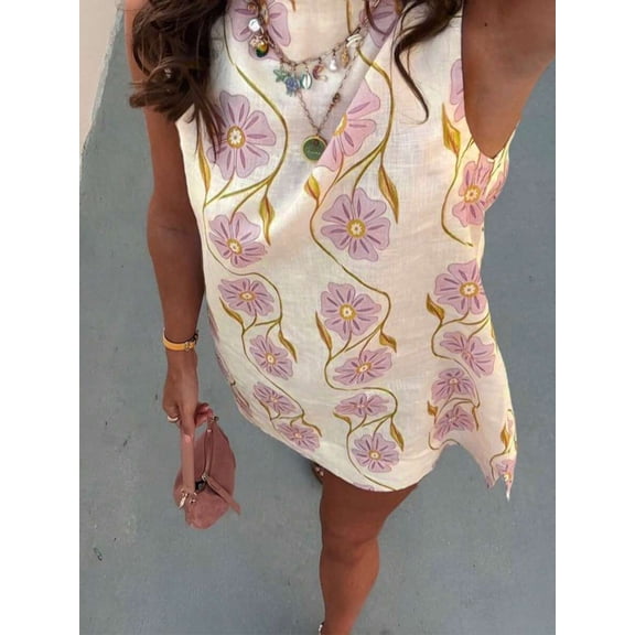 Women's Fashionable Floral Print Short Vacation Dress