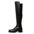 thumbnail image 2 of YDN Women Stretchy Pull On Round Toe Flats Knee High Boots Bi-Material Low Block Heel Long Boots Office Formal Shoes Size 12 Black, 2 of 4