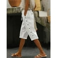 thumbnail image 4 of Sakmal Plus Size Womens Cotton Linen Shorts Straight Leg Knee Length Bermuda Solid White Casual Shorts for Women with Pockets, 4 of 7