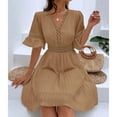 thumbnail image 4 of Arnsht V-Neck Lace Insert Flounce Sleeve Midi Dress for Women Lightweight,Casual Summer Dresses for Women Trendy Khaki M, 4 of 5