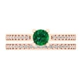 thumbnail image 2 of Clara Pucci 14K Rose Gold 0.86 Simulated Emerald Engraveable Engagement Ring + Wedding Band Set, 2 of 7