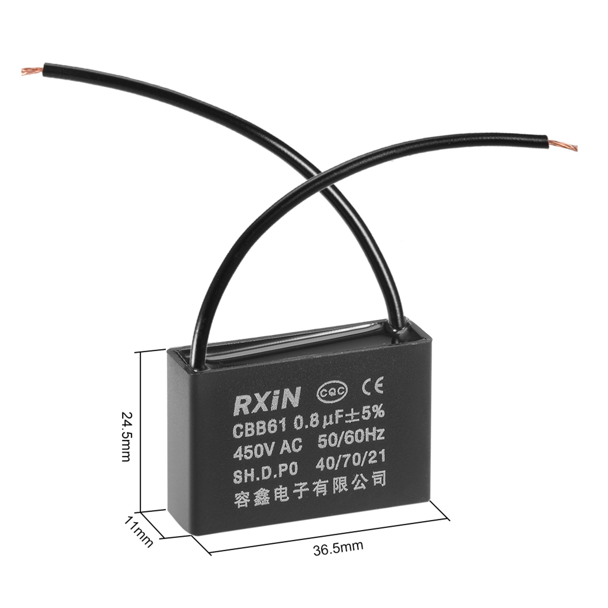 Cbb61 Run Capacitor 450v Ac 0 8uf 2 Wire Metallized Polypropylene