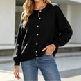 thumbnail image 2 of VSSSJ Women's Button Down Knit Cardigan Round Neck Loose Solid Long Sleeve Sweater Jacket Outerwear Casual Fall Winter Outfits Black L, 2 of 7