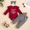 thumbnail image 2 of Zanarzt Newborn Baby Girl Clothes Baby Girls Boys Ribbed Romper Tops Striped Pants Headband Outfits Clothes 3PCS Set Wine,3-6 Months, 2 of 8
