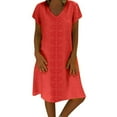 thumbnail image 1 of Robes d'Été Femmes Style Estival Col en V Imprimé Coton et Lin Décontracté Grande Taille Robe pour Dames, 1 of 5