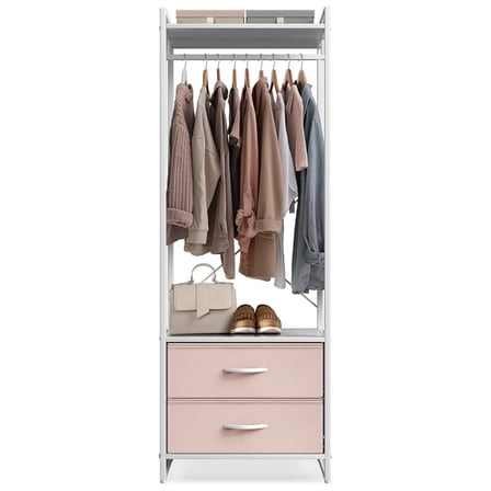 Premium Cothing Rack with Drawers - Heavy Duty Wardrobe Closet with Metal Frame & Wooden Top - 70Inch Tall Garment Rack- Lightweight Freestanding Coat Closet - Multipurpose for Hallway, Bedroom